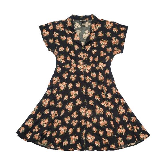 Hot Topic Floral Rose Print Button Up Shirt Dress Size M Black Grunge Fairy - Picture 1 of 9